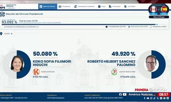 ONPE al 93.092%: Keiko Fujimori 50.080% y Roberto Sánchez 49.920%